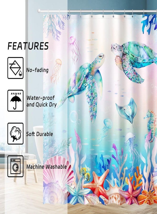 JWXCBIM Colorful Sea Turtles Shower Curtain, Ocean Nautical Bathroom Shower Curtain Decorative Set, Waterproof Polyester Fabric Bath Curtain with 12 Hooks 72x72 inches - Image 3