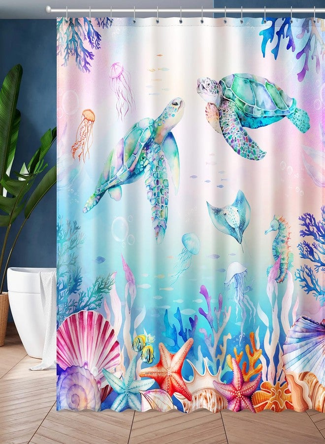 JWXCBIM Colorful Sea Turtles Shower Curtain, Ocean Nautical Bathroom Shower Curtain Decorative Set, Waterproof Polyester Fabric Bath Curtain with 12 Hooks 72x72 inches - Image 1