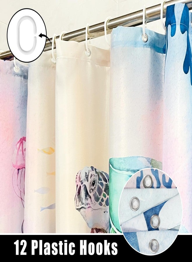 JWXCBIM Colorful Sea Turtles Shower Curtain, Ocean Nautical Bathroom Shower Curtain Decorative Set, Waterproof Polyester Fabric Bath Curtain with 12 Hooks 72x72 inches - Image 4