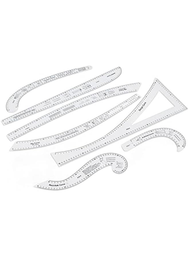 7Pcs Sewing Ruler Tailor Set Clear French Curve Ruler Sewing Ruler Set Rulers Ruler Racks Rulers High Accuracy Scale Fashion Pattern Design Ruler Set for Making Pattern Drafting - Image 1