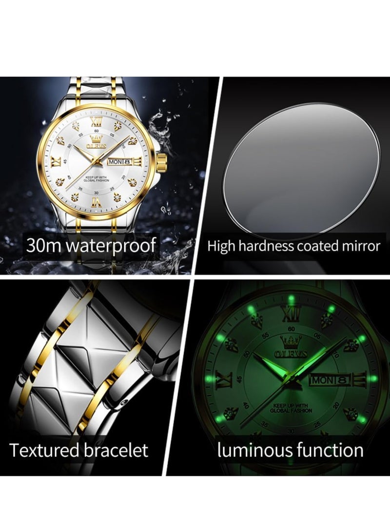 أوليفز ساعة OLEVS Couple Set Business Analog Quartz للرجال والنساء من الفولاذ المقاوم للصدأ ومقاومة للماء ومضيئة مع عرض التاريخ 2906  - Image 5