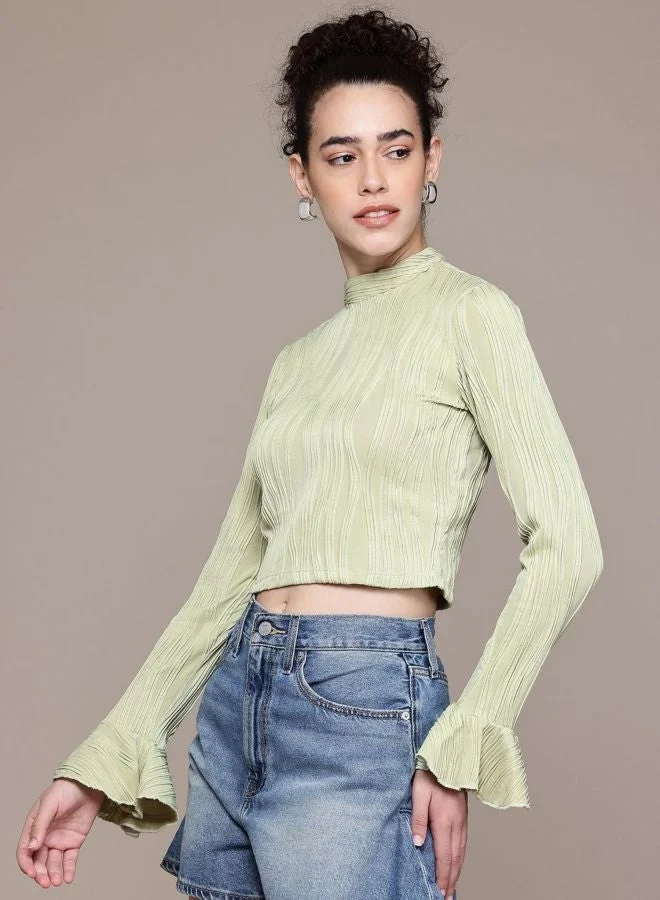 مرفوعة Women Regular Fit Textured Round Neck Long Sleeve Regular Top