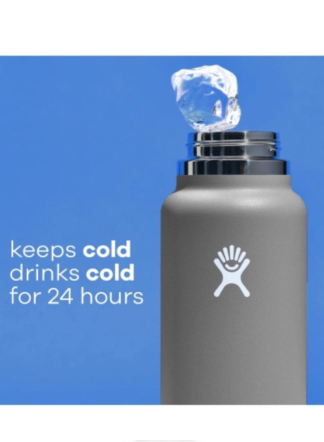 هايدرو فلاسك زجاجة فلاسق واسعة الفوهة بغطاء مرن – سعة 1180 مل من الستانلس ستيل المعزول حراريًا، قارورة حرارية مزدوجة الجدار مقاومة للتسرب لحفظ المشروبات الساخنة والباردة، مثالية للسفر والرياضة والاستخدام اليومي - Image 2