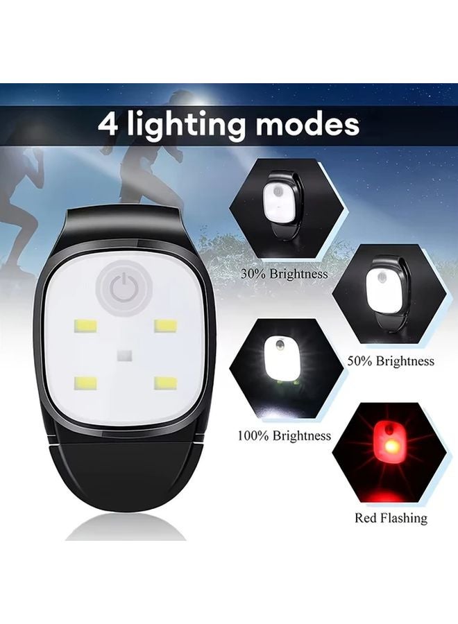 Black USB Clip Light White Red Warning Modes Hands Free LED Flashlight Rechargeable For Night Running Hiking Camping Dog Walking - Image 3