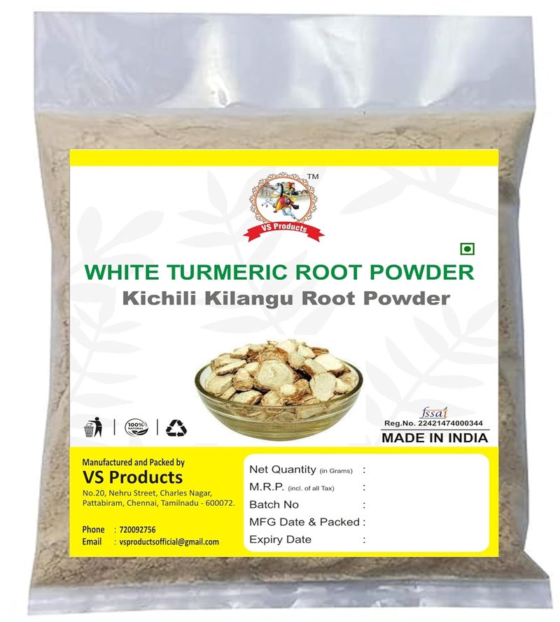 VS Products White Turmeric Root Powder 650g Kichilli Kilangu Root Powder Poolankilangu Powder Zeodary Powder Curcuma Zedoaria Powder Kapur kachri Powder Spiked Ginger Lily Powder pack of 6 x 100g pack of 1 x 50g - Image 1