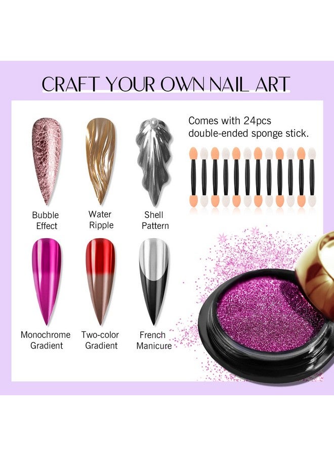 سافي لاند مجموعة بودرة أظافر سافيلاند كروم، 24 قطعة - بودرة أظافر ثلاثية الأبعاد بتأثير مرآة معدنية، فضي، أحمر، أخضر، ذهبي، بودرة أظافر كروم لتزيين فن الأظافر - Image 3