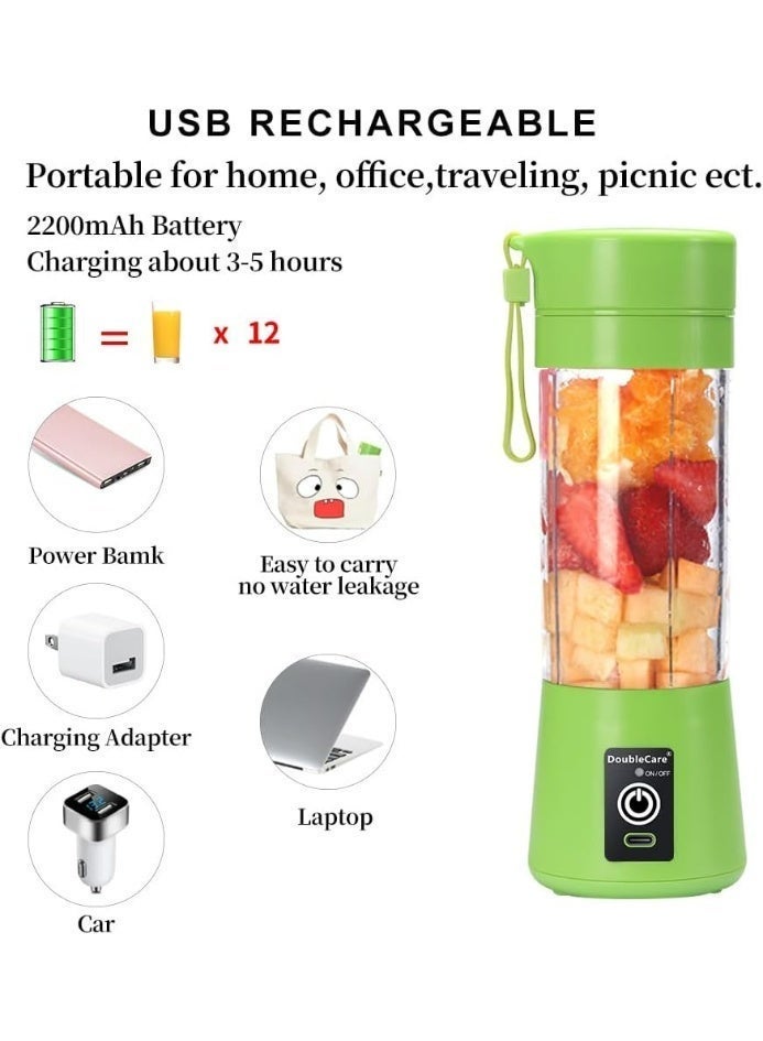 DoubleCare Portable Blender for Smoothies and Shakes, Personal Size Juicer Cup with 6 3D Blades, USB Rechargeable 380ml Mixer for Travel, Gym, Baby Food, and Office – Food Grade Material - Image 2
