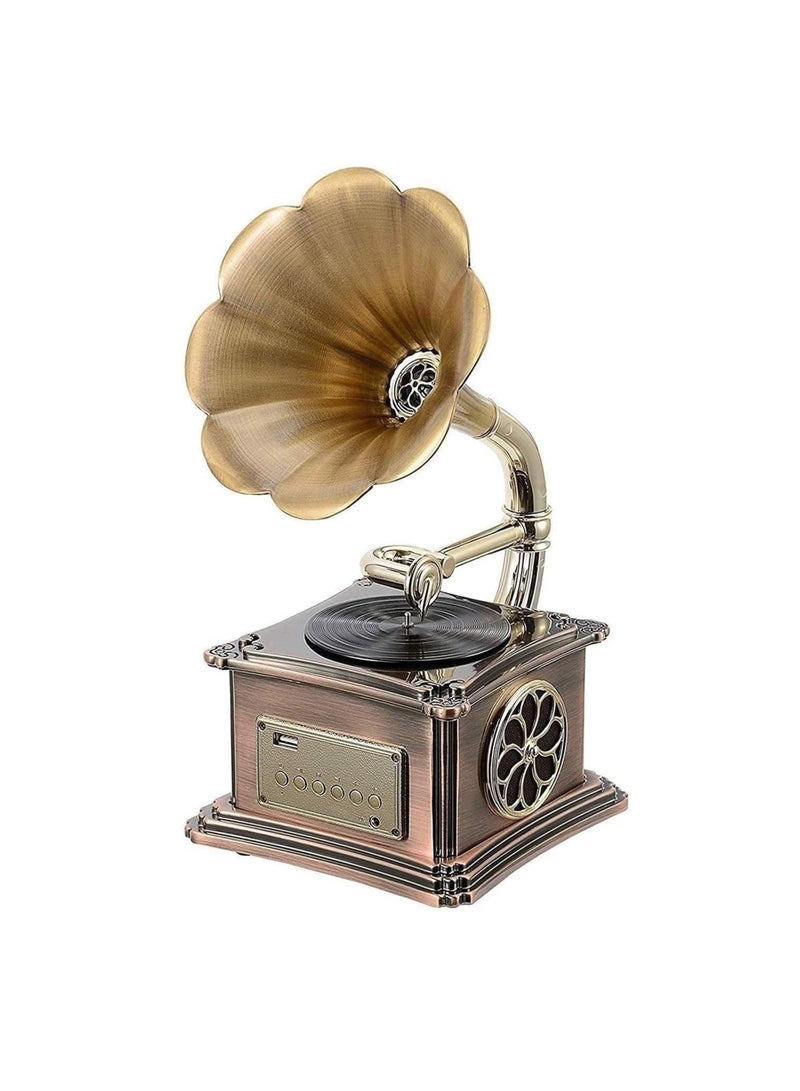 Mi VAZA Record Player Retro, Mini Vintage Retro Classic Gramophone With Built In Bluetooth, Durable Phonograph Shape Stereo Speaker, Sound Music Box Desktop Ornament For Home Office Clubs Bars, (Brown 2)  - Image 1