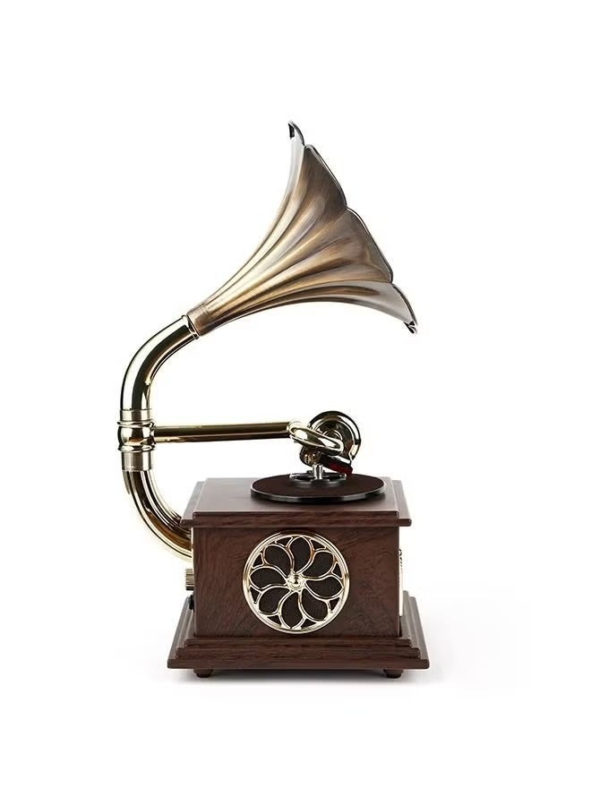 Mi VAZA Record Player Retro, Mini Vintage Retro Classic Gramophone With Built In Bluetooth, Durable Phonograph Shape Stereo Speaker, Sound Music Box Desktop Ornament For Home Office Clubs Bars, (Brown 2)  - Image 2