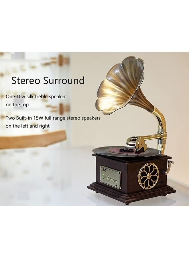 Mi VAZA Record Player Retro, Mini Vintage Retro Classic Gramophone With Built In Bluetooth, Durable Phonograph Shape Stereo Speaker, Sound Music Box Desktop Ornament For Home Office Clubs Bars, (Brown 2)  - Image 5