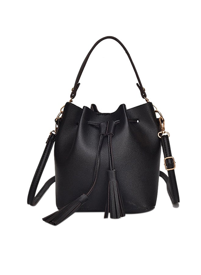 NIBEMINENT Solid Color String Design Tassels Decor Elegant Trendy Crossbody Bag Black 