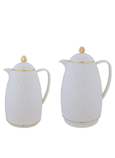 2-Piece Tea/Coffee Flask Set 0.6L & 1L Beige/Gold