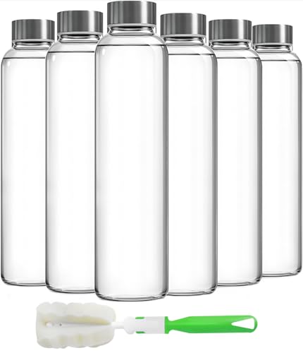 Epica glass bottles with lids 175 oz water bottles reusable glass juice bottles with lids for storing juices reusable water bottle durable ecofriendly set of 6 - Image 1
