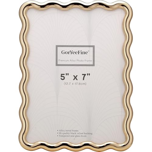 GorYeeFine 5x7'' Hi-End Zinc Alloy Gold Picture Frame with Wave Design - Modern Glamour 7x5'' Gold Picture Frames for Desktop and Wall Hanging. - Image 1