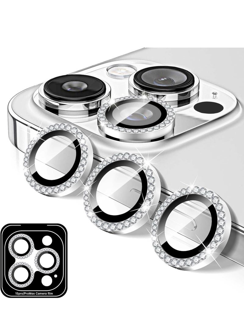 Raxoom "Silver Diamond Camera Lens Protector for iPhone 16 Pro/Pro Max â€“ Bling Tempered Glass Cover with Automatic Alignment Metal Rings and Glitter Film Stickers" - Image 1