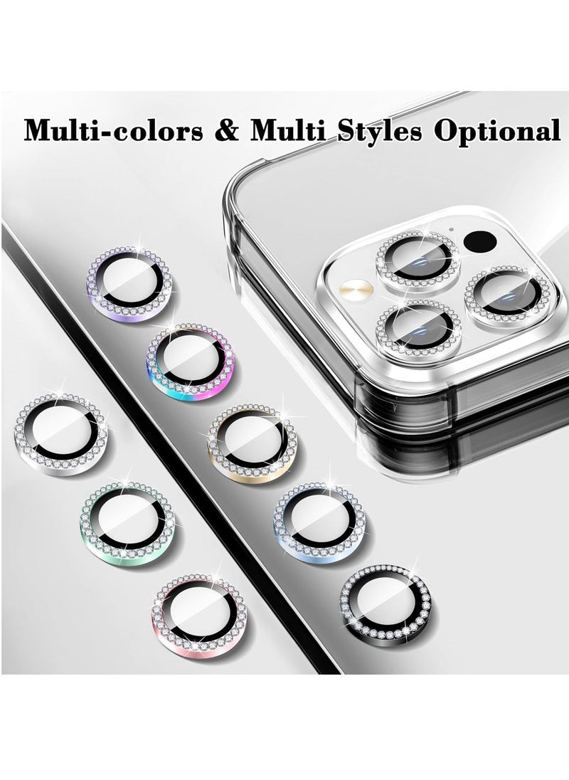 Raxoom "Silver Diamond Camera Lens Protector for iPhone 16 Pro/Pro Max â€“ Bling Tempered Glass Cover with Automatic Alignment Metal Rings and Glitter Film Stickers" - Image 2