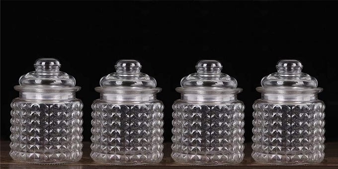 POP JAR WITH GLASS AIR TIGHT LID PICKLE SPICE FOOD STORAGE CONTAINERS TRANSPARENT STORAGE JAR HERBS JAR,JAM JAR,COOKIE JAR,POP GLASS JAR,BISCUIT GLASS JAR,MASLA STORAGE GLASS JAR (4)