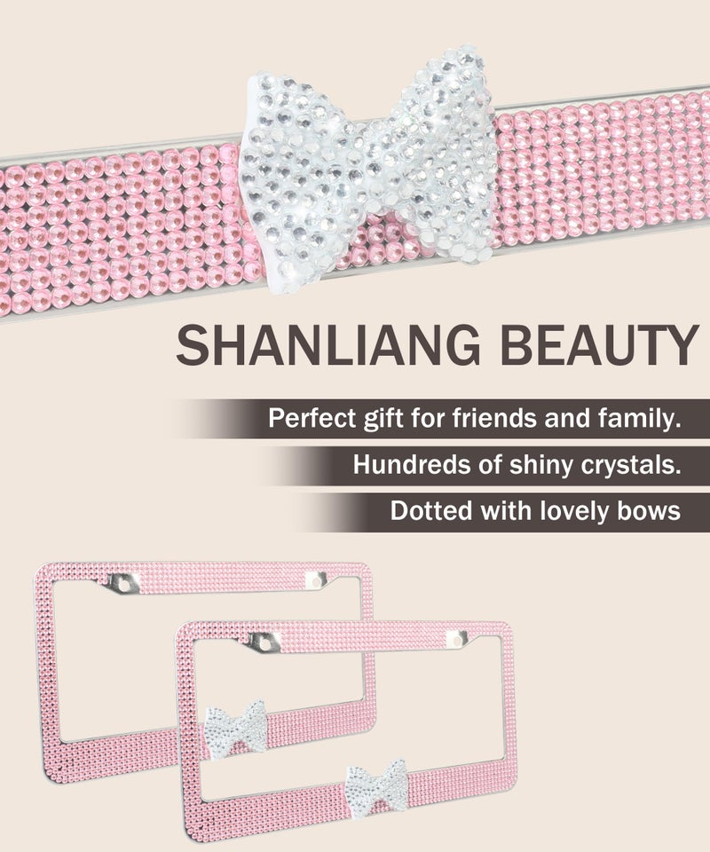 bylikeho License Plate Frame,Cute Car Accessories Stainless Steel Crystal Car Plate Covers,Shiny Rhinestones Premium License Plate Holder with Mounting Bolts,License Plate Frames (Pink&White) - Image 4