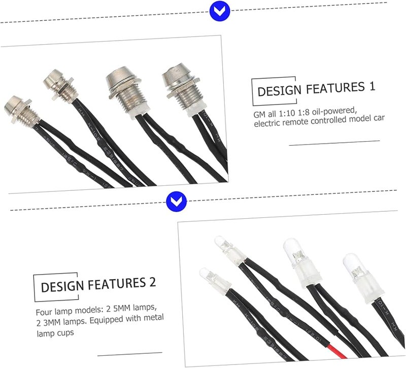 مجموعتان من طقم إضاءة LED لسيارة RC، سهل التركيب للسيارات الكهربائية النموذجية، يشمل المصابيح الأمامية والخلفية - Image 3