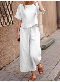 Barbora Linen Daily Comfortable Elastic Waist Women's Two Piece Set Bottom Top LN10EKRU2 