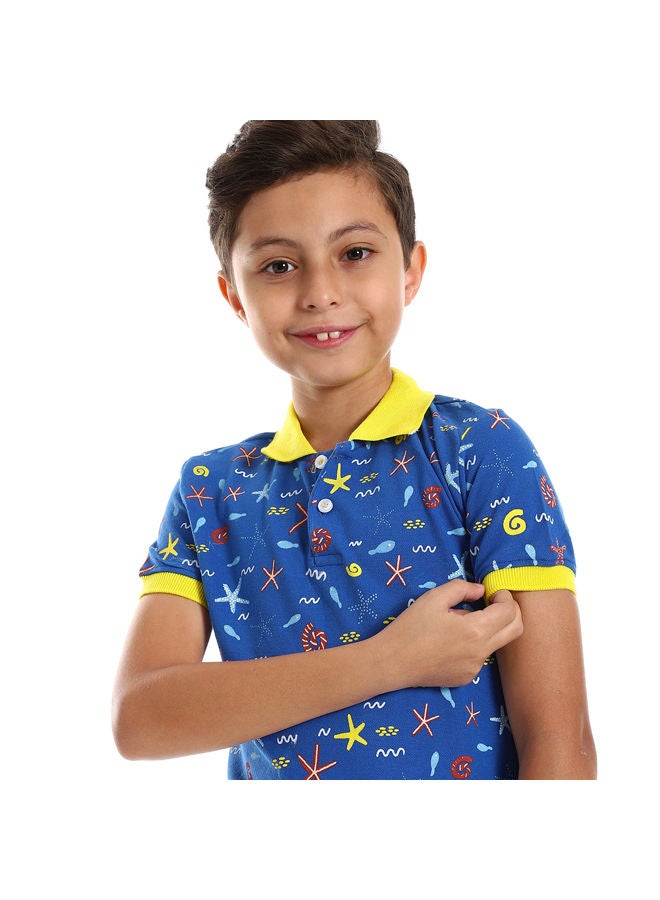 Andora Short Sleeves Sea Creatures Polo Shirt-Blue & Yellow  - Image 5