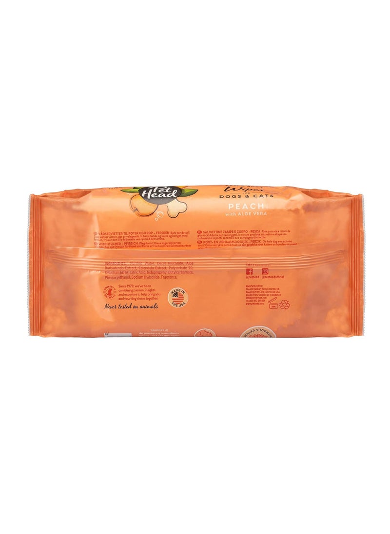 PET HEAD Quick Fix Paw and Body Wipes for Cats and Dogs Peach Scent with Aloe Vera Biodegradable Pet Hygiene Cleaning Wipes pH Neutral Vegan For an Easy and Speedy Freshen Up 80 pack  - Image 2
