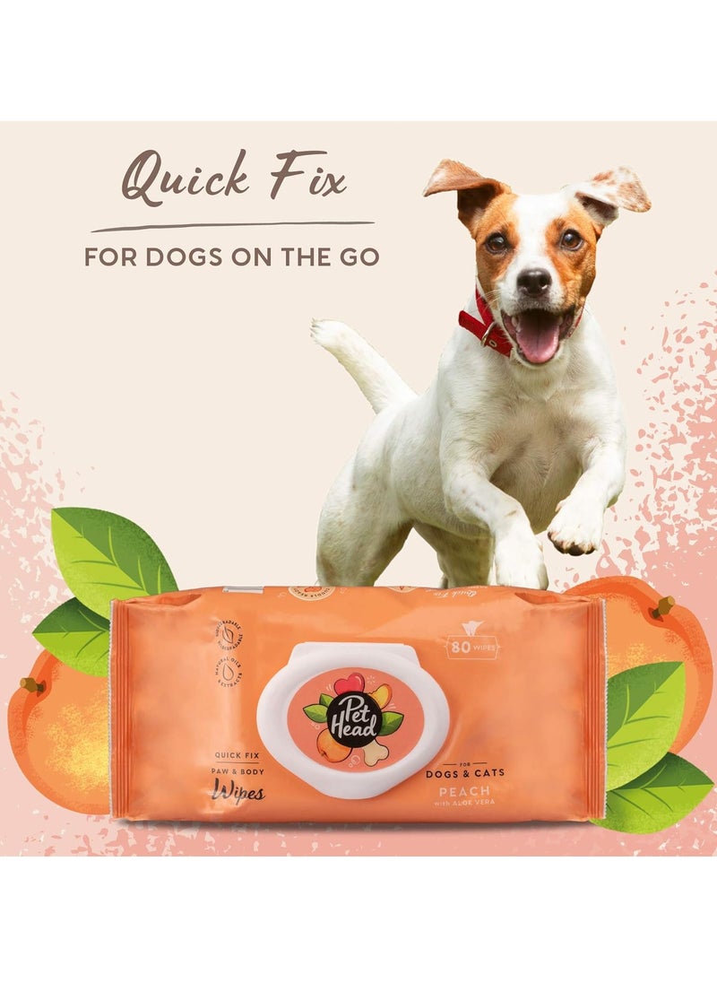 PET HEAD Quick Fix Paw and Body Wipes for Cats and Dogs Peach Scent with Aloe Vera Biodegradable Pet Hygiene Cleaning Wipes pH Neutral Vegan For an Easy and Speedy Freshen Up 80 pack  - Image 3