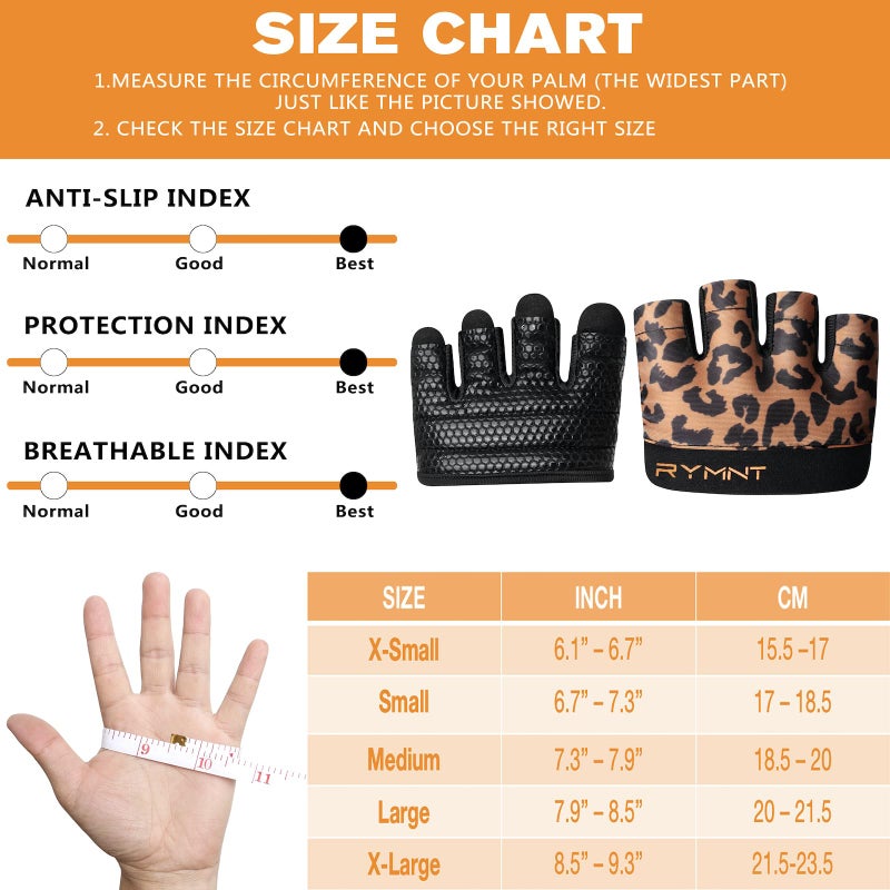 RYMNT Minimal Workout Gloves,Short Micro Weight Lifting Gloves Grip Pads with Full Palm Protection & Extra Grip for Men Women Weightlifting,Gym,Cross Training,Powerlifting,WODs.Leopard-Large - Image 2