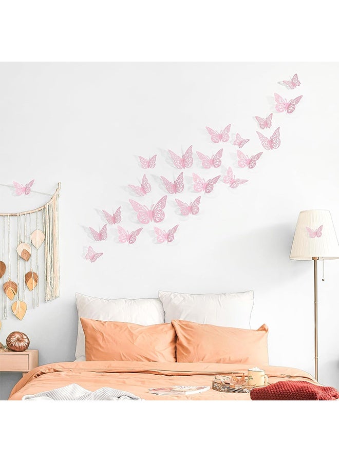 واي جيه ديكور جدار الفراشة الوردي الأنيق ثلاثي الأبعاد -12 قطعة، 3 أحجام، نهاية غير لامعة ناعم، تصميم مجوف، سهولة لصق وإزالة -رومانسية وجمالية ديكور جدار DIY للمنازل، غرفة النوم، حضانة وأحدث - Image 2