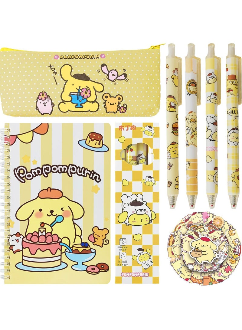 Cute Pompompurin School Supplies Set - Gel Pens, Journal Notebook, 50 Stickers, Pencil Cse, Kawaii Stationery Set, Back to School Gift, Yellow Pompompurin - Image 1