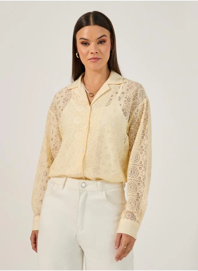 ستايلي Styli Slef Design lace Long Sleeve Collar SHIRT