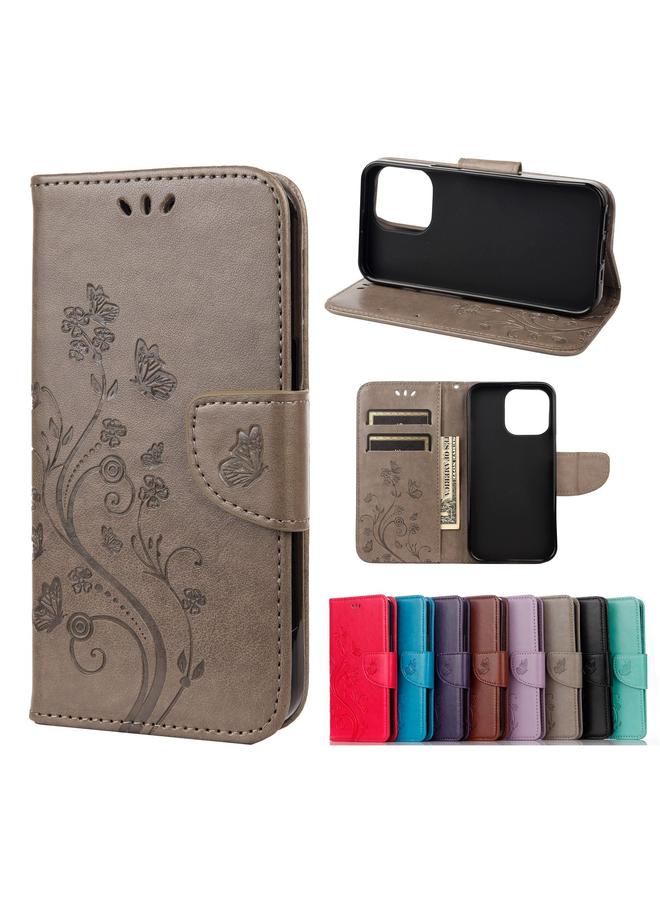 زبون جراب لهاتف iPhone 13 Pro Max بنمط زهرة الفراشة، جراب جلدي أفقي قابل للطي مع حامل وفتحات للبطاقات ومحفظة - Image 1