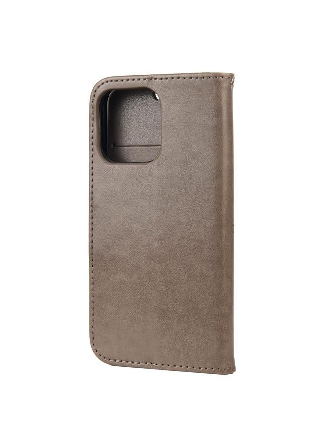 زبون جراب لهاتف iPhone 13 Pro Max بنمط زهرة الفراشة، جراب جلدي أفقي قابل للطي مع حامل وفتحات للبطاقات ومحفظة - Image 3