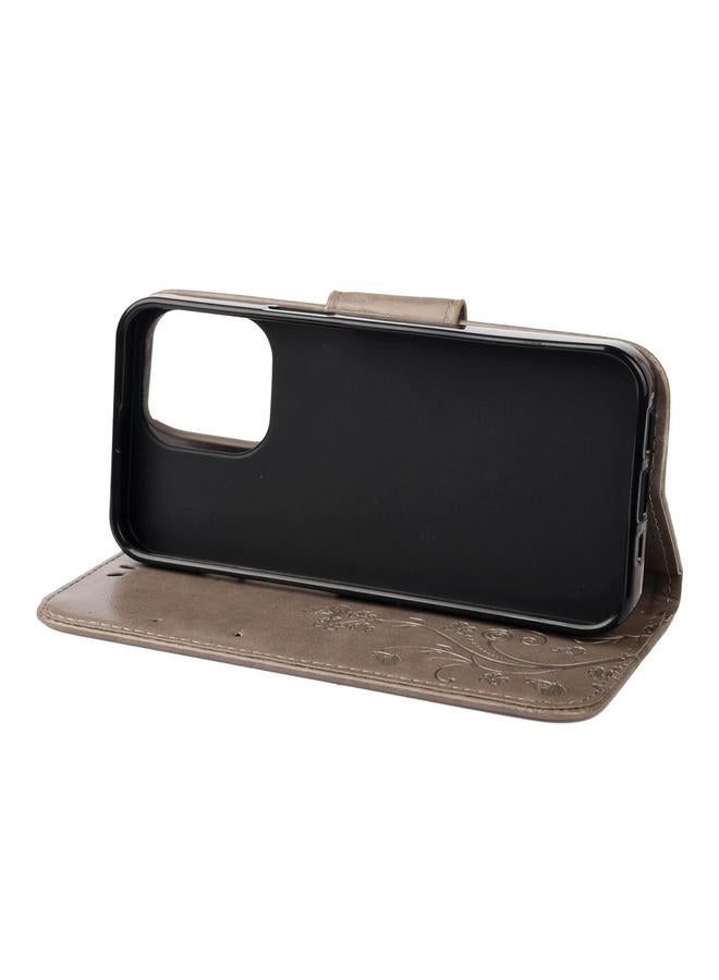 زبون جراب لهاتف iPhone 13 Pro Max بنمط زهرة الفراشة، جراب جلدي أفقي قابل للطي مع حامل وفتحات للبطاقات ومحفظة - Image 5