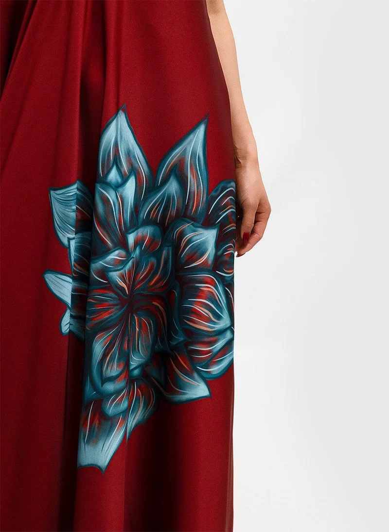 Janara Jones  Wine Blue Rose Satin Mariella Dress for Women | Best Price UAE