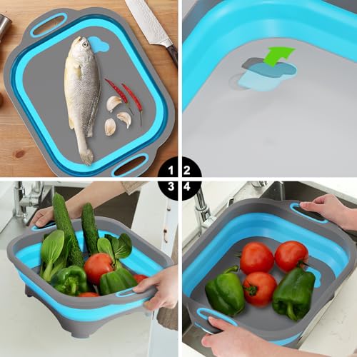 HI NINGER Collapsible Cutting Board,HI NINGER Camping cutting board with knife,Multifunctional Kitchen Vegetable Washing Basket Silicone Dish Tub for Camping Kitchen essentials/bbq prep tub/rv accessories - Image 4