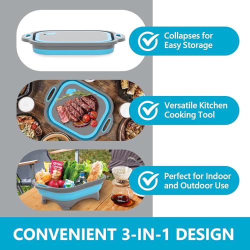 HI NINGER Collapsible Cutting Board,HI NINGER Camping cutting board with knife,Multifunctional Kitchen Vegetable Washing Basket Silicone Dish Tub for Camping Kitchen essentials/bbq prep tub/rv accessories - Image 2