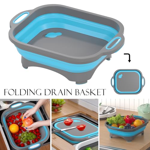 HI NINGER Collapsible Cutting Board,HI NINGER Camping cutting board with knife,Multifunctional Kitchen Vegetable Washing Basket Silicone Dish Tub for Camping Kitchen essentials/bbq prep tub/rv accessories - Image 3
