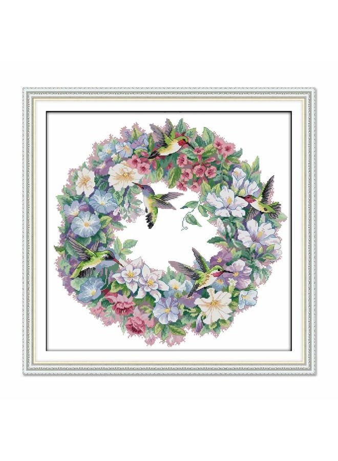 ITSTITCH Printed Cross Stitch Kits 11CT 26X25 inch 100% Cotton Holiday Gift DIY Embroidery Starter Kits Easy Patterns Embroidery for Girls Crafts DMC Stamped Supplies Needlework Art of Hummingbirds - Image 1