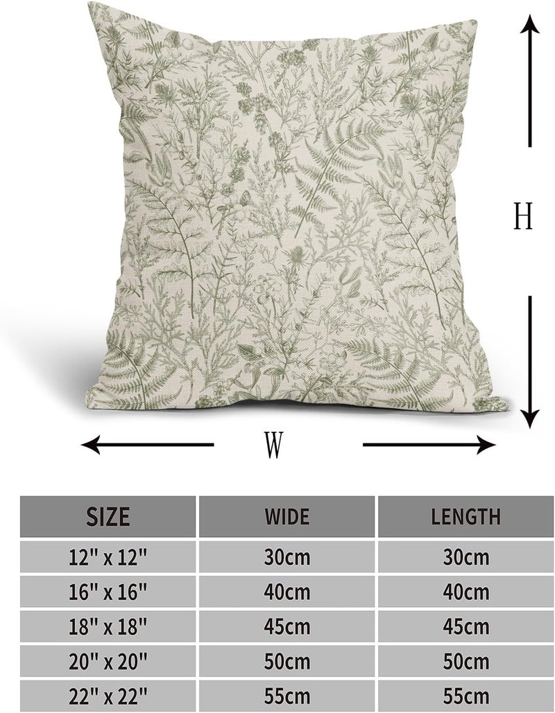 aportt Sage Green Fern Leaves Pillow Covers 18X18 Inch Plant Leaf Floral Pine Decorative Pillow Cases Vintage Botanical Spring Summer Throw Pillows Set of 2 Home Decor for Sofa Couch Porch Outdoor - Image 4