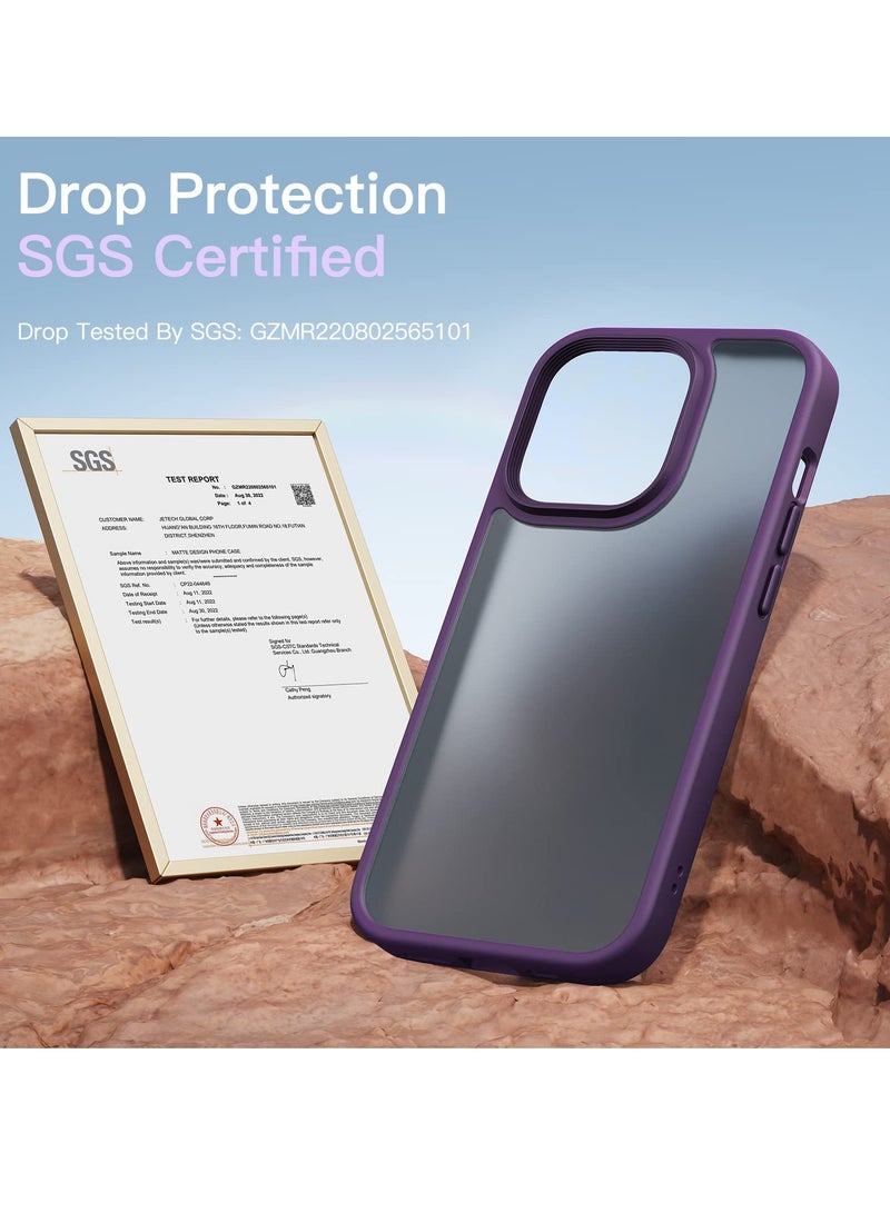جي تيك حافظة غير لامعة لهاتف آيفون 14 برو 6.1 بوصة مقاومة للصدمات بدرجة عسكرية حماية من السقوط غطاء خلفي شفاف بلوري مضاد لبصمات الأصابع أرجواني عميق - Image 4
