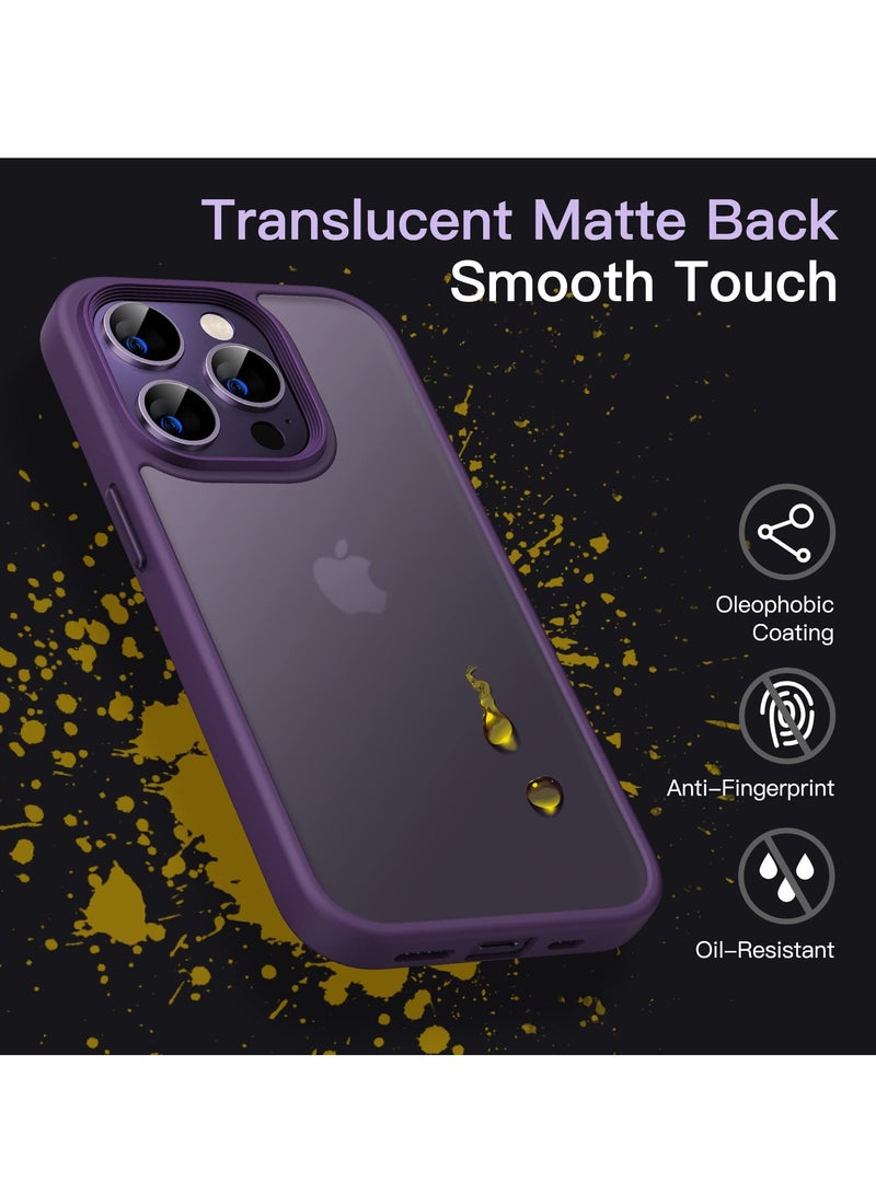 جي تيك حافظة غير لامعة لهاتف آيفون 14 برو 6.1 بوصة مقاومة للصدمات بدرجة عسكرية حماية من السقوط غطاء خلفي شفاف بلوري مضاد لبصمات الأصابع أرجواني عميق - Image 5