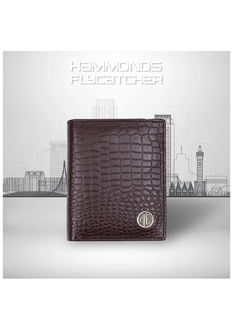 HAMMONDS FLYCATCHER Pure Leather Wallet for Men, Card Holder | RFID Protected for Daily use (Croc Brown), Modern | SFQ5