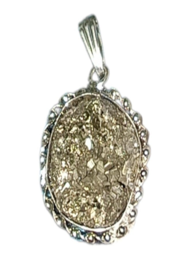 ONE POINT COLLECTIONS One Point Collection Elegant Gold Tone Druzy Stone Round Pendant Necklace Charm | Textured Crystal Look Statement Jewelry for Women & Girls - Image 1