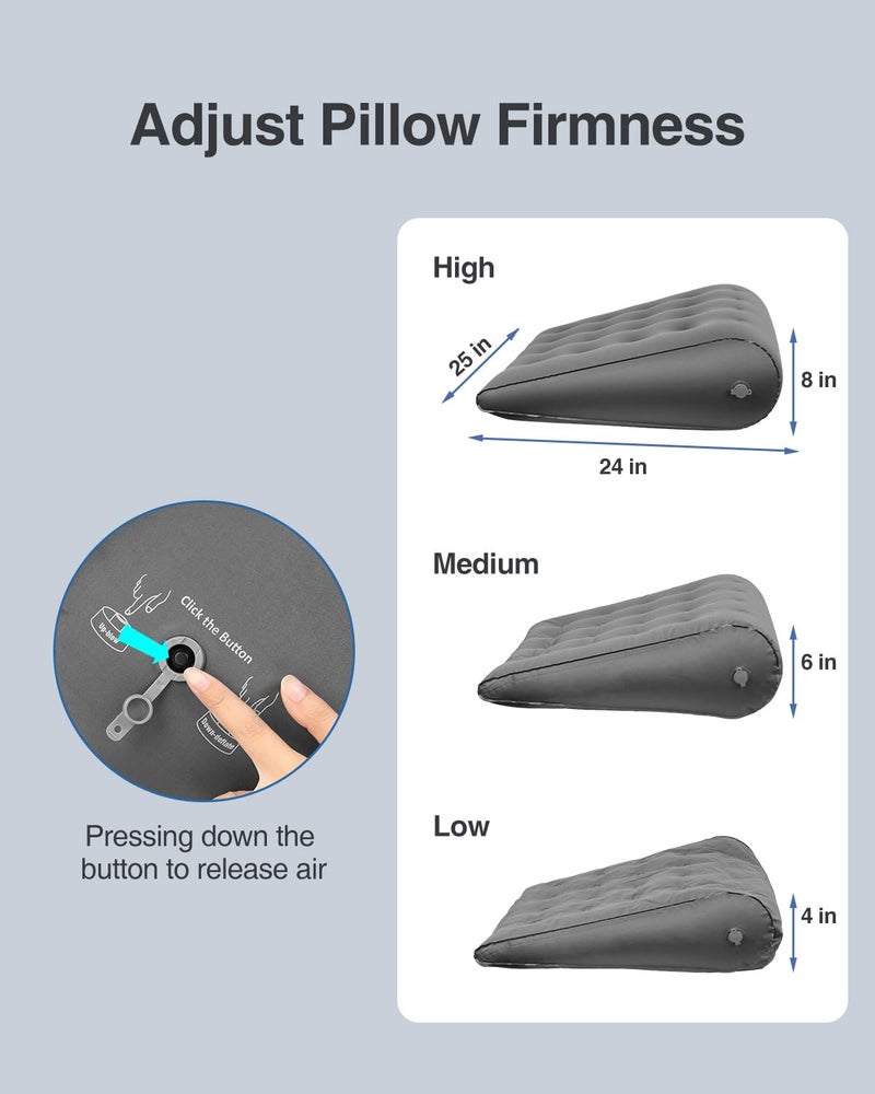 Luxtude Inflatable Wedge Pillow for Traveling, Bed Wedge Pillow for Sleeping, Acid Reflux Relief, Adjustable Travel Wedges Pillows for Sleep Apnea, Post-Surgery, Snoring, Back & Leg Support (Gray) - Image 2
