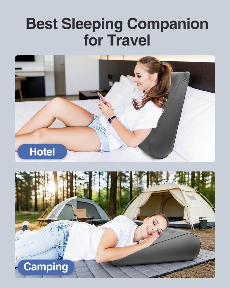 Luxtude Inflatable Wedge Pillow for Traveling, Bed Wedge Pillow for Sleeping, Acid Reflux Relief, Adjustable Travel Wedges Pillows for Sleep Apnea, Post-Surgery, Snoring, Back & Leg Support (Gray) - Image 5