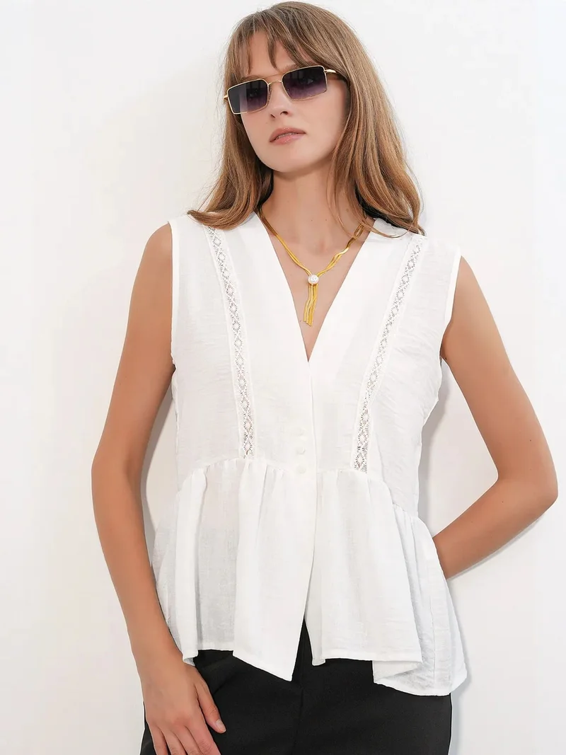 BDART Sleeveless V-neck Blouse With Button Front
