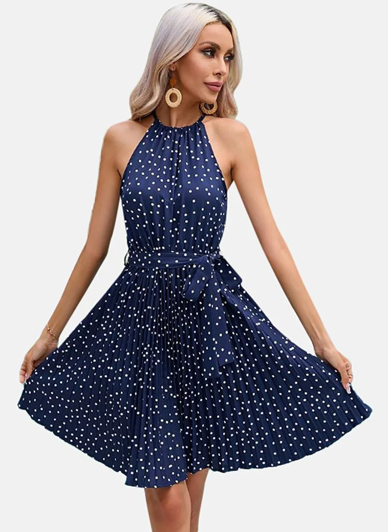 يونيكي Navy Blue Polka Dot Print Fit & Flare Dress