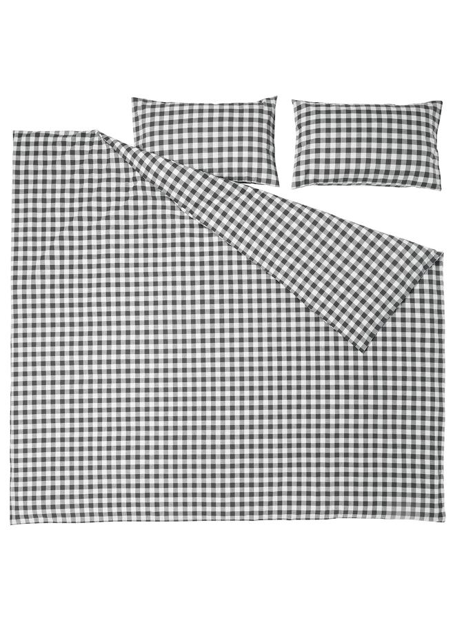 Zaboon Duvet cover and 2 pillowcases, anthracite white/check, 240x220/50x80 cm - Image 5