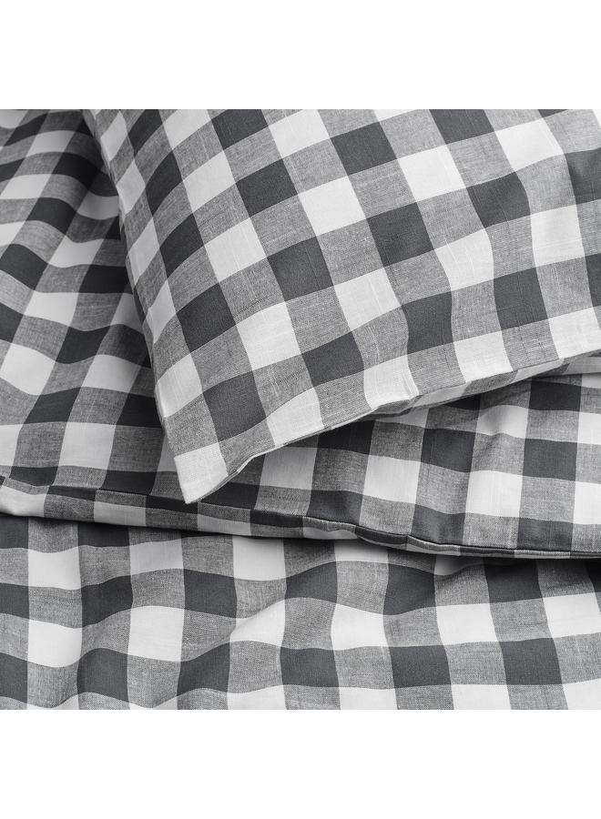 Zaboon Duvet cover and 2 pillowcases, anthracite white/check, 240x220/50x80 cm - Image 3